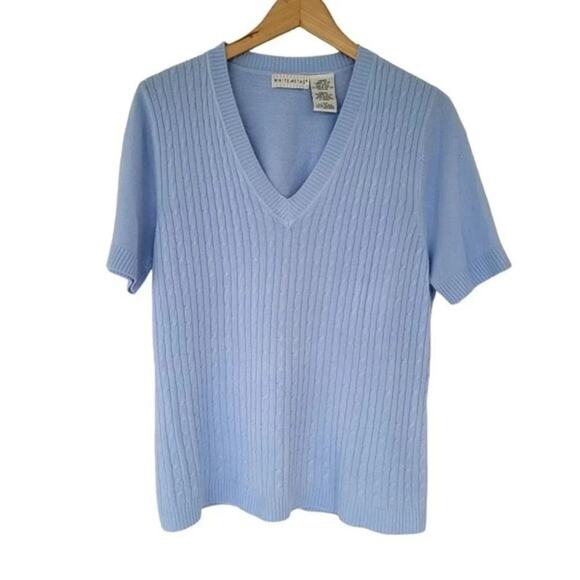 White Stag Light Blue Short Sleeve V-Neck Knit Top Womens Size L Acrylic Vintage - Picture 1 of 8